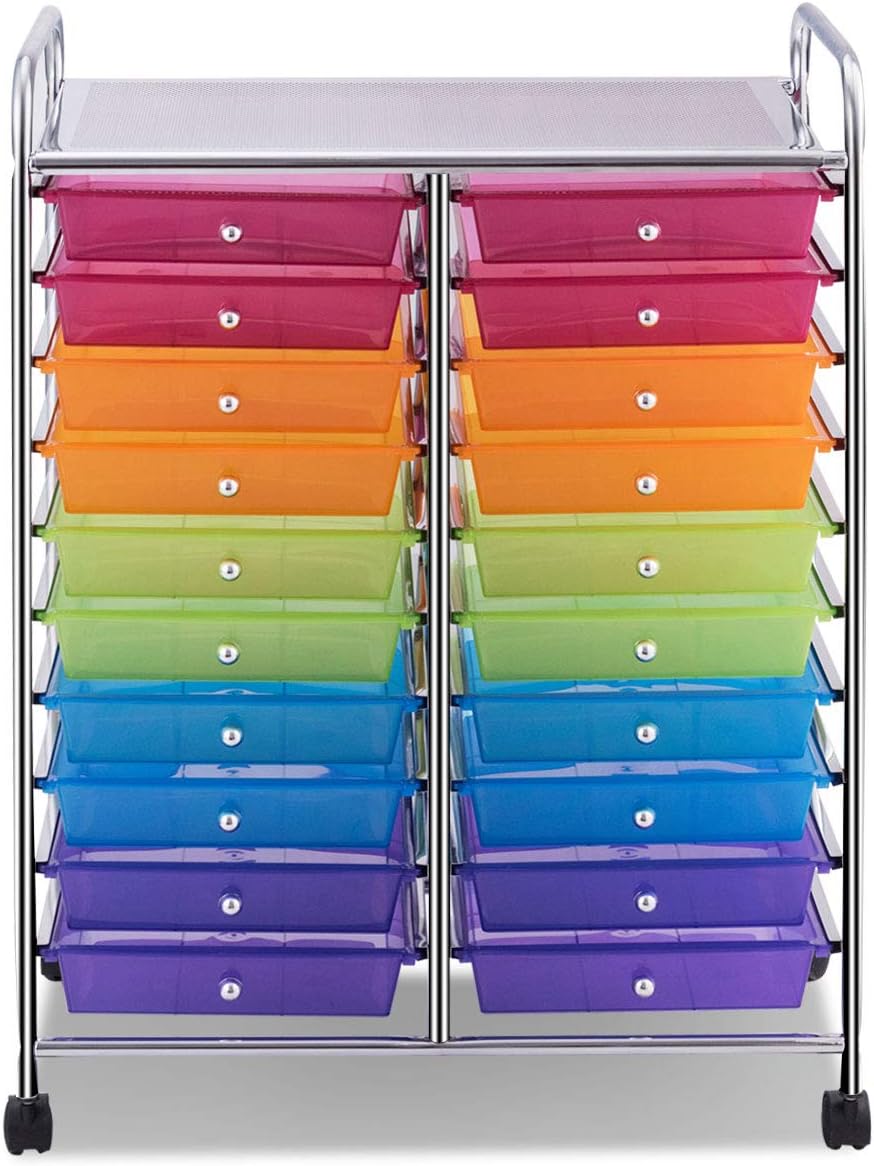 Giantex 20 Drawer Rolling Storage Cart Tools Scrapbook Paper Office School Organizer, Multicolor : Office Products