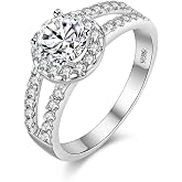 Uloveido Women Round Brilliant Cubic Zirconia 2-Row Split Shank Anniversary Ring Silver Color Unique Bridal Jewelry J510