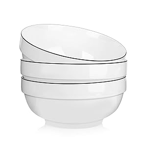 TGLBT 2-Quart Porcelain Salad,Soup Bowl- 3 Packs, White, Serving Bowls,Anti-slipping, Stackable Large