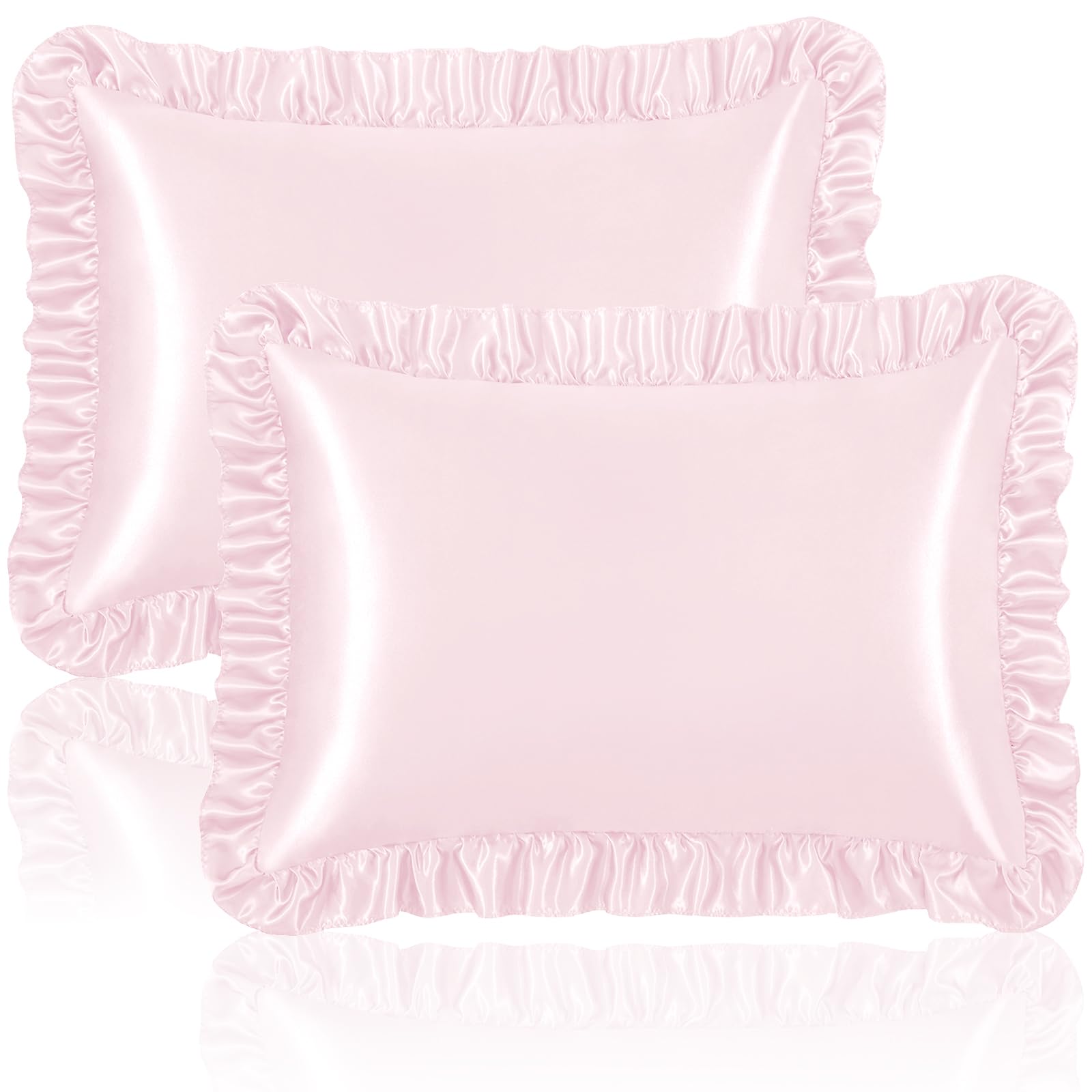 Photo 1 of Homiest Ruffle Satin Pillowcase for Hair and Skin, Standard Size Satin Pillow Covers Silky Pillow Cases Set of 2, Satin Ruffled Pillowcase with Envelope Closure, Anti Wrinkle Pillow Shams (Blush Pink)