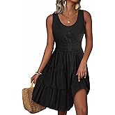 Yandino Summer Dresses for Women Casual Sleeveless Sundresses Elastic Waist Mini Sun Dress