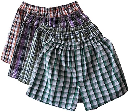 Pishon Men's Boxer Shorts 4-Pack Cotton Elastic Waistband Lightweight Tartan Boxer, Pack1, Tag Size XXL=US Size L