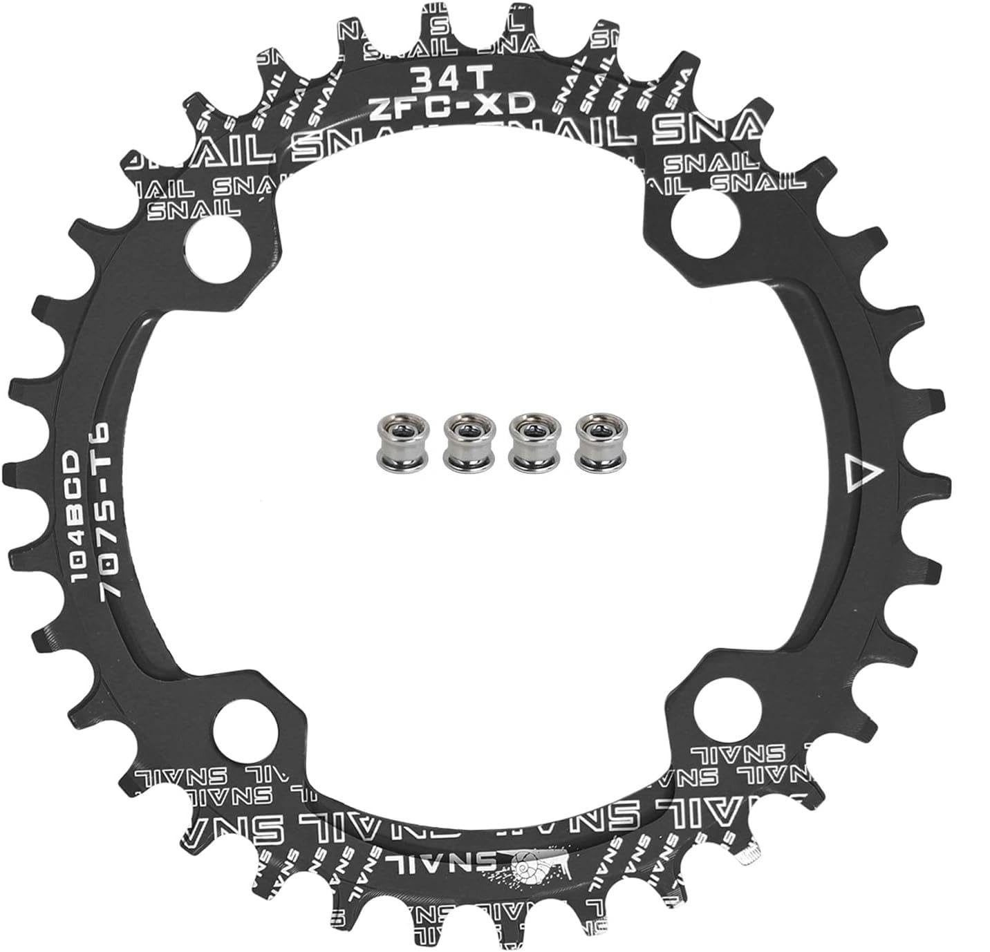 FOMTOR 104 BCD Chainring 34T 7-12 Speed Compatible CNC 7075 Aluminum Narrow Wide Tooth Round Chainrings for MTB/Road Bike Ebike Chainwheel Black