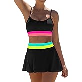 popvil High Waisted Bikini Sets for Women Tummy Control Swimsuits Neon Swimwear 3 Piece Bathing Suits with Skirt 2026