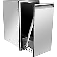 KODOM Built-in Single Trash Drawer 14" W x 27" H x 20" D, Pull-Out Tray Outdoor Kitchen Stainless Steel Trash Drawer Storage One Trash Bin for BBQ Island Grill Station