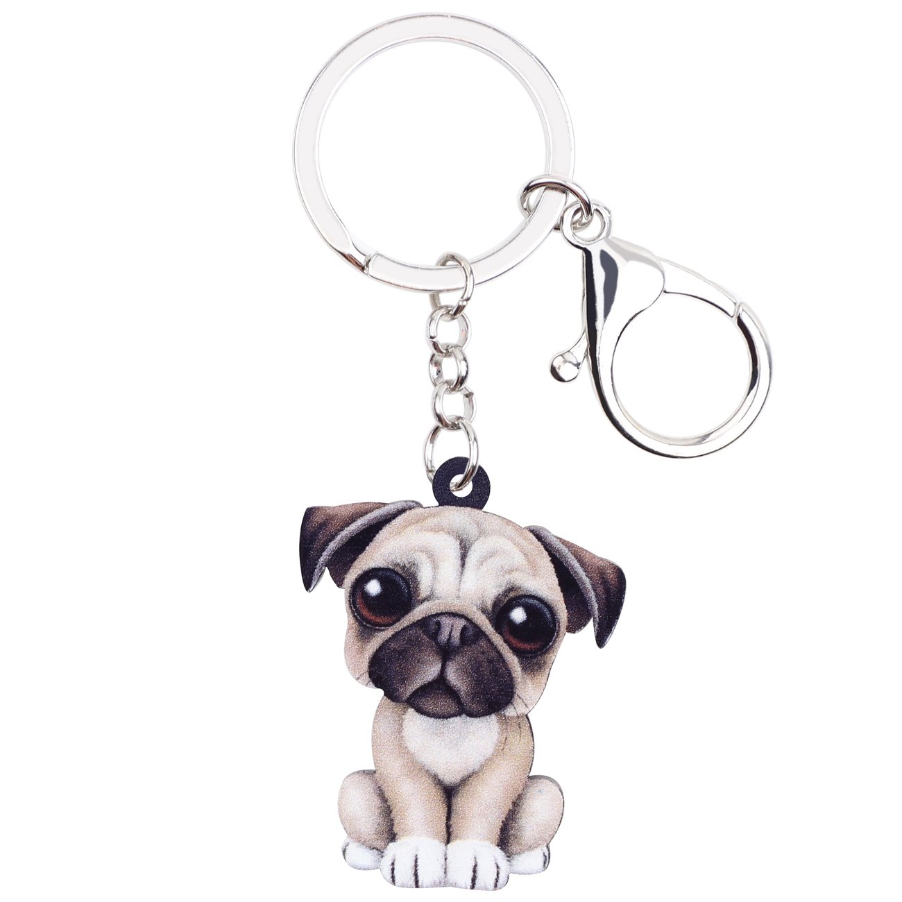 BONSNY Acrylic Pug Dog Keyring For Women Girl Dog Keychain Key Bag Phone Charm Jewellery Gift (Grey)