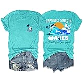 Hawaii Shirts for Women Hawaiian Beach Sea Aloha Tshirt Tropical Hibiscus Floral Print Top Ohana Palm Graphic Tee