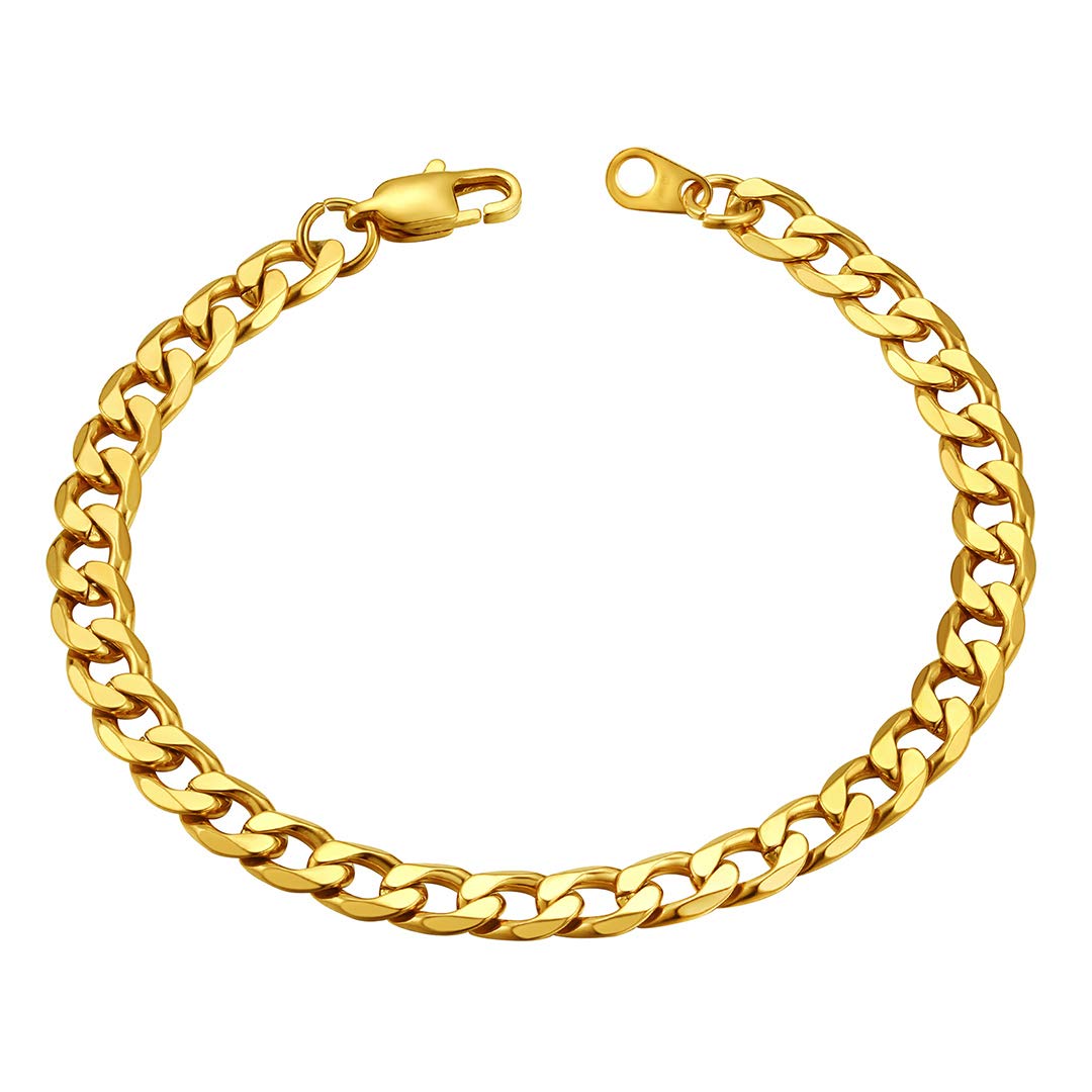 ChainsHouse Cuban Link Bracelet for Men Women Gold Plated Bracelets Stainless Steel Hip Hop Jewellery Curb Chain 6mm Width 21cm Length