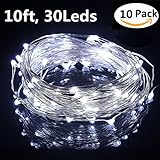 10 Sets of 9.8ft (3m) Long Micro 30 LEDs Super Bright Cool White Silver Wire LED Starry String Light (9.8ft, 30LEDs)