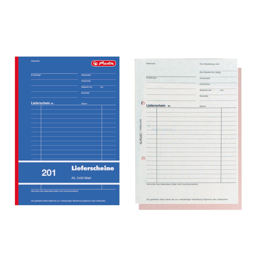Herlitz Pack of 10 A5 Delivery Note Book 2 x 50 Sheets with Carbon Paper 883512