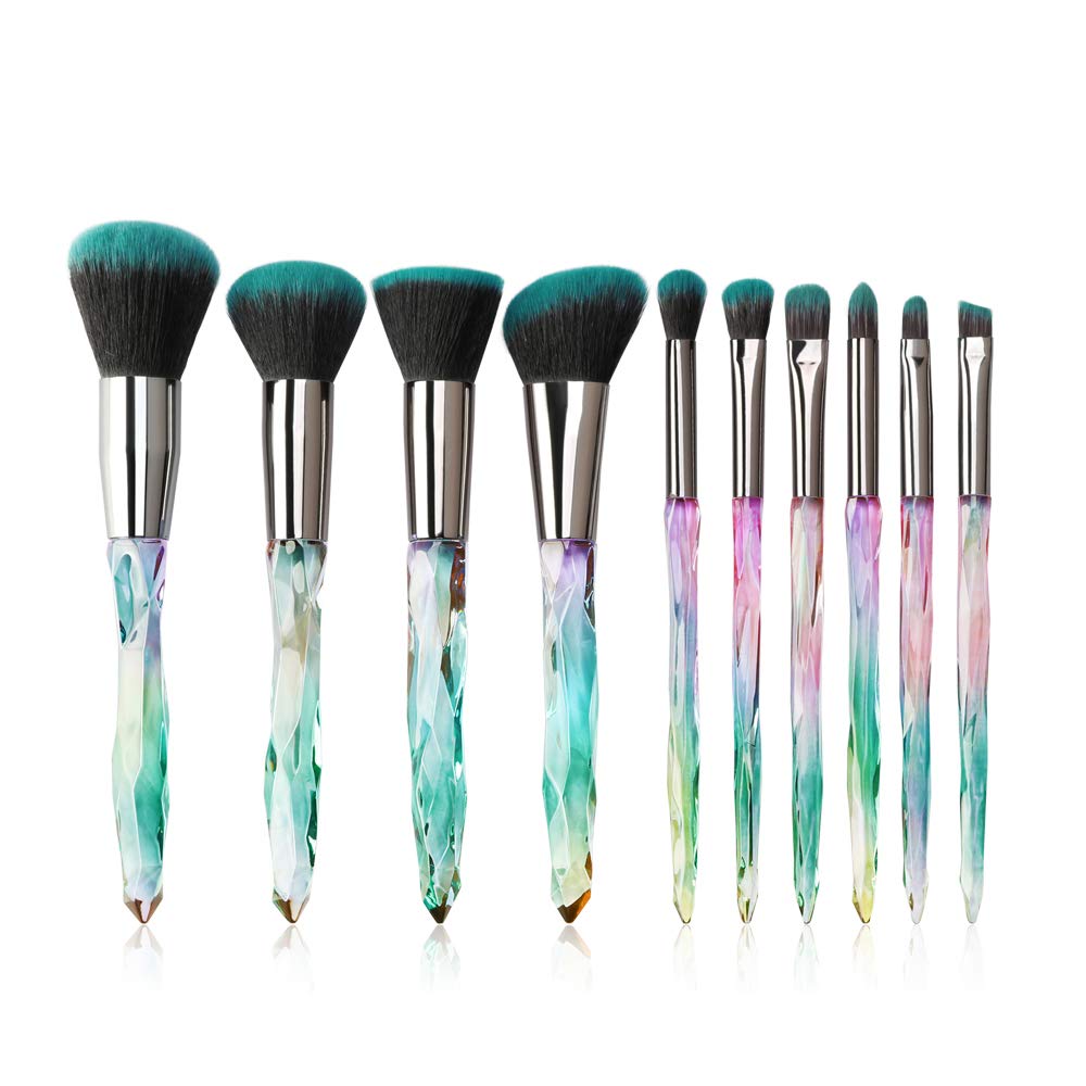 Makeup Brushes Crystal Handle Set, Tenmon 10 PCS Crystal Transparent Handle Kabuki Powder Foundation Brush Concealer Eye Shadow Eyeliner Eyebrow Brush (Blue)