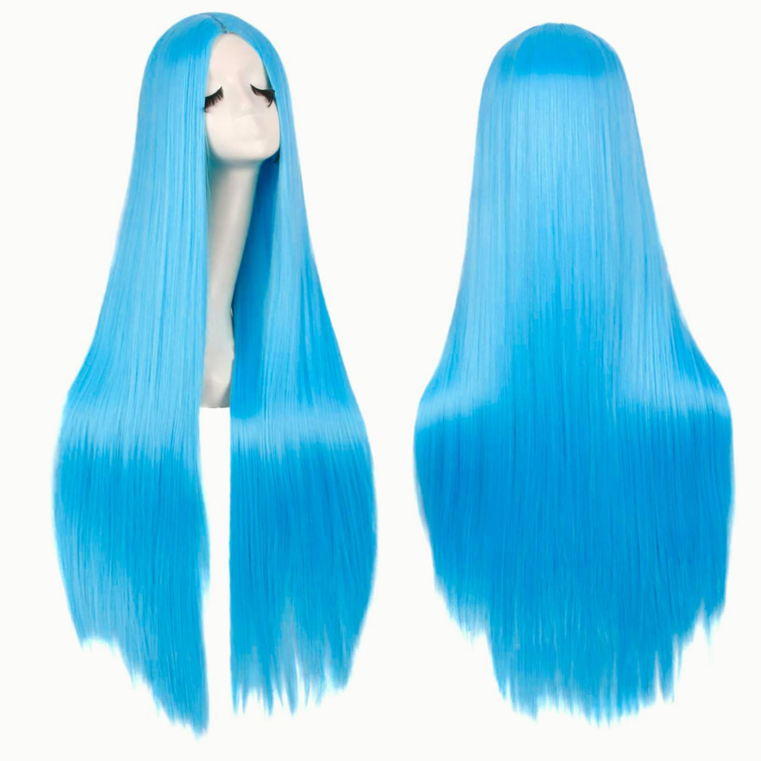 Colorfulpanda Long Blue Wigs for Women Silky Straight Synthetic Hair Wig Middle Part for Party Cosplay Halloween Anime 32inch 80cm (Royal blue) — image 1