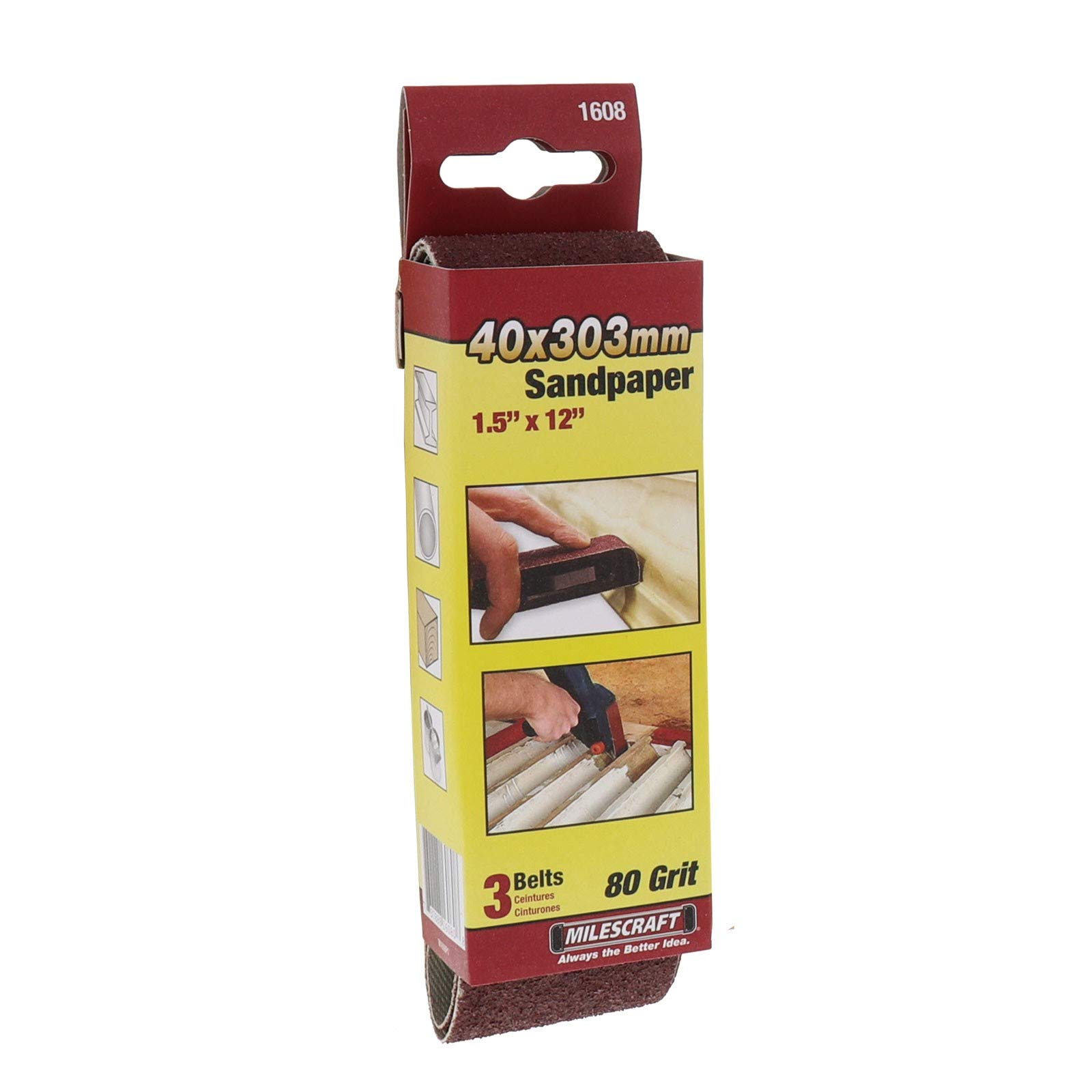 Milescraft 1608 1.5" x 12" Sanding Belts (80 Grit) - 3 Pk. for Sanddevil & Belt Sanders