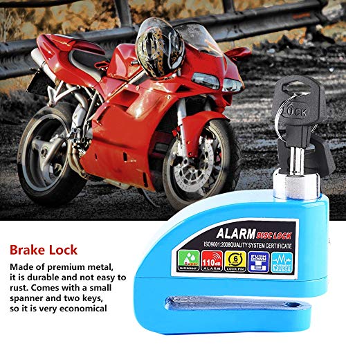 Cuque Disc Brake Lock Motorcycle Anti-Theft Brake Lock Scooter Bicycle Security Alarming System with 2 Keys(Blue)
