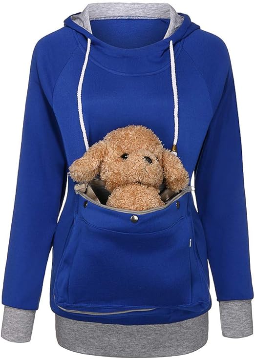 Damen Kapuzenpullover Sweatshirt mit Hundetasche Großen Tasche für