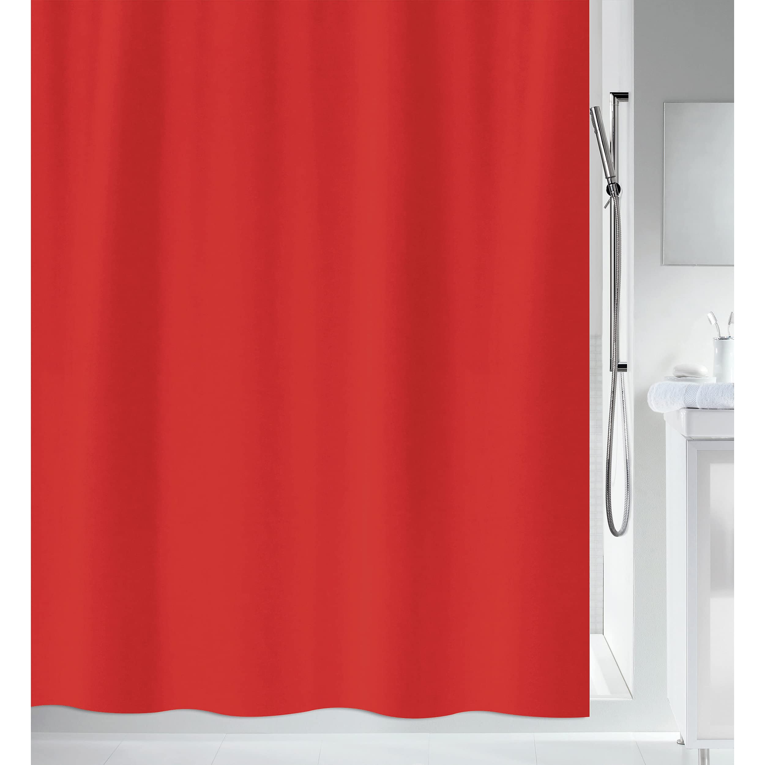 Spirella Primo Red Textile Polyester Shower Curtain, 180 x 180 cm, Red