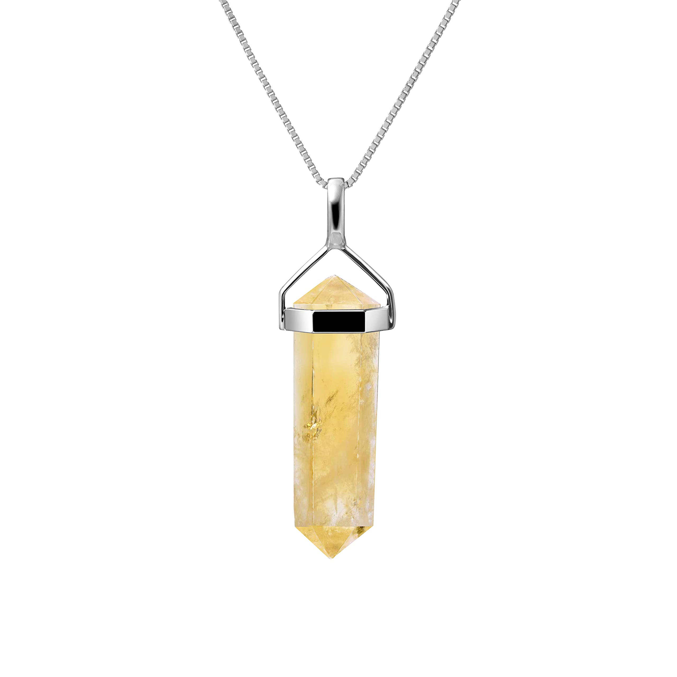 Franki Baker 925 Sterling Natural Citrine Gemstone Double Point Pendant Necklace on Chain Length: 50 cm