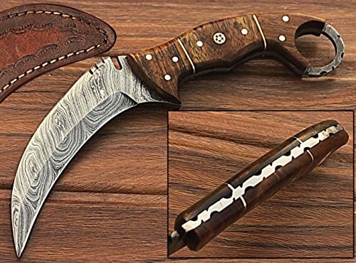 Custom Walnut Wood 8.2'' Fixed Blade Hunting Knife 100% Handmade Damascus Hunting Blade With Leather Case