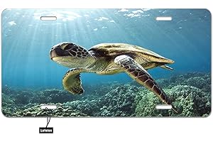 Lefolen Front License Plate Sea Turtle Swim Ocean,Nature Animal Underwater Coral Reef Wildlife Fish Auto Car Tag Vanity Plates Aluminum Novelty Metal Plate for Men Woman 6" X 12"