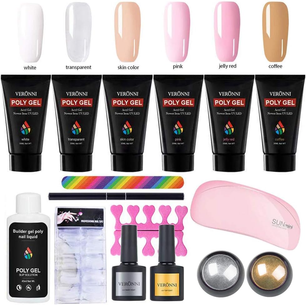 Polygel Nail Kit,Poly Gel Nails With Mini LED/UV Lamp,Two Mirror Glitter Powder,Base And Top Coat,Enhancement Builder Extension Dual Forms Gel All-In-One Nail Technician Set For Nail Art Starter Kit