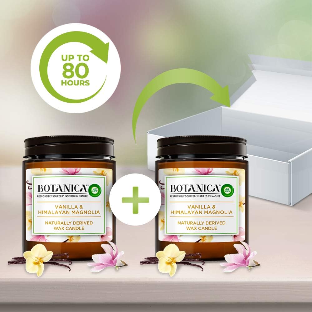 Botanica by AirWick Air Freshener Naturally Derived Wax Candle, VANILLA & HIMALAYA MAGNOLIA, Multipack of 2 x 40 hours - Image 3