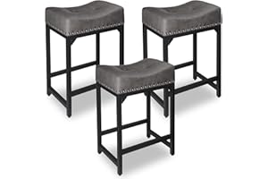 Counter Height Bar Stools Set of 3, Stools for Kitchen Island Set of 3, 24 Inch Counter Stool Saddle Backless Barstools for K