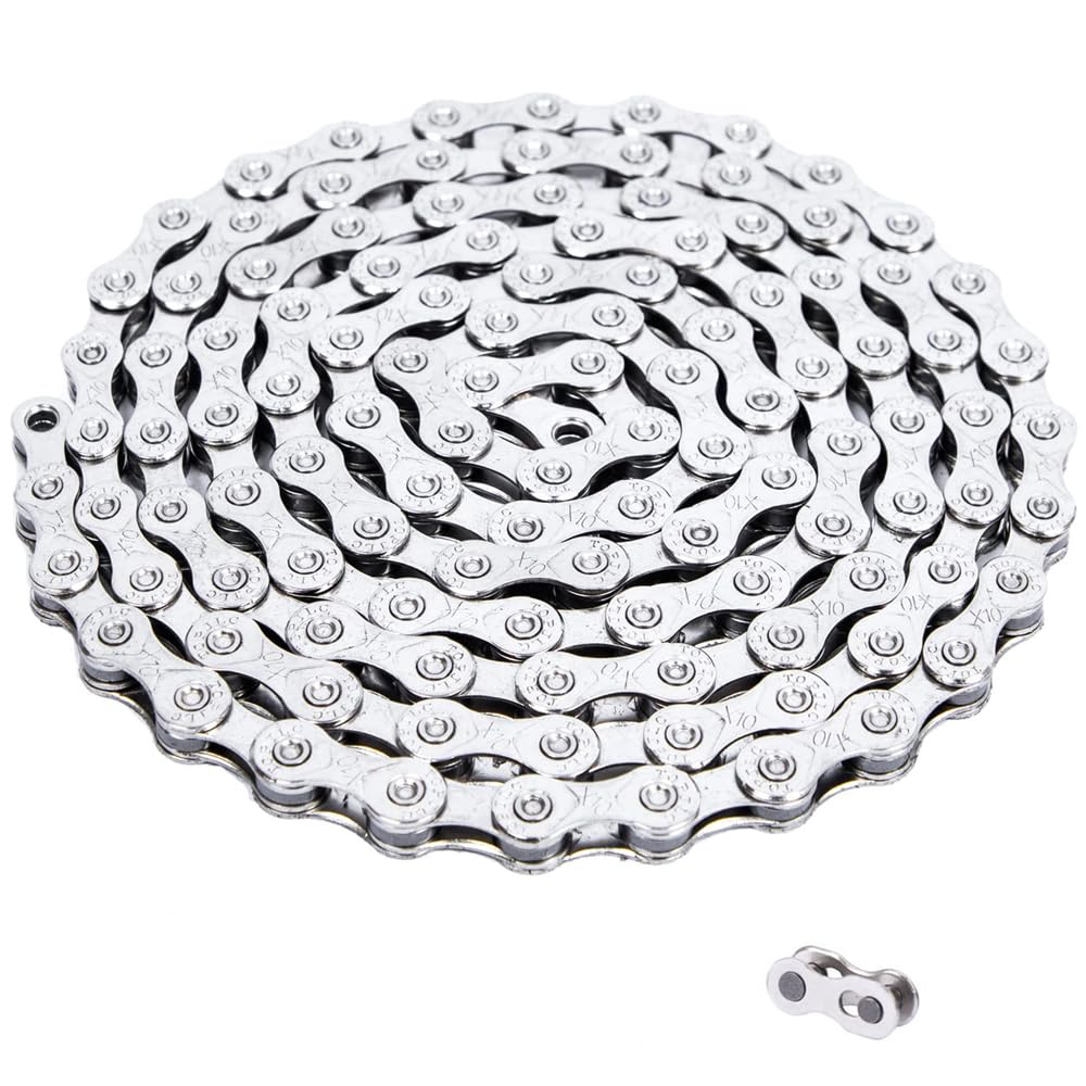Fongmore 10/20/30 Speed Bike Chain, 1/2 x 3/32 Inch, 116 Links, Silver, Carbon Steel, Single Strand, Roller Chain for Road & Mountain Bikes