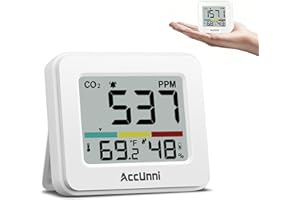 ACCUNNI CO2 Monitor Air Quality Monitor Indoor Battery Powered, Carbon Dioxide Detector, Portable Temperature Humidity Meter, CO2 Alarm for Home, Hotel, Cars, Office or School