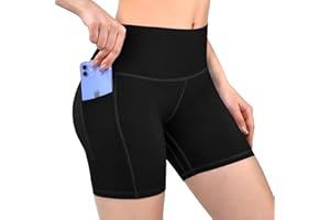 Hethrone Biker Shorts Women with Pockets, Black High Waisted Gym Shorts for Workout Yoga Cycling