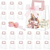24 Pcs Clear Gift Bags with Handles, Transparent PVC Gift Bag with Ribbon, Reusable Plastic Shopping Bags, Heavy Duty Gift Wrap Bags for Bridal Party Baby Shower Wedding Birthday (10x11x6In-Large)