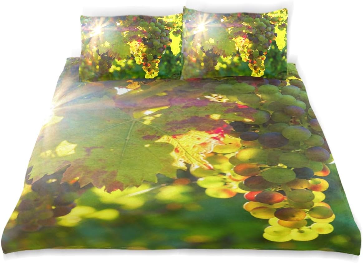 Duvet Cover Set Grapes Sun Sunbeam Fruit Vines 3pcs Bedding Set Children Twin Size 66x90in Modern Customize Microfiber Quilt Bedspread with 2 Pillow Shams 1 Duvet Cover