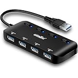 USB 3.0 Hub Splitter - USB Extender 4 Port USB Ultra Slim Data Hub with Individual Power Switch and LED