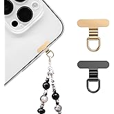 saxsion Phone Charm Holder, Mini Metal Tether Tab - Ultra Thin Stainless Steel Lanyard Patch for iPhone, Universal Wrist Strap & Crossbody Lanyard Clip (Champagne Gold+black)