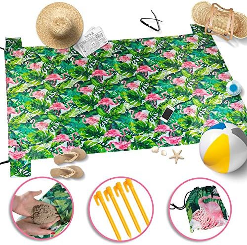 Sand Free Large Beach Blanket Hot Tropical Design-Portable Picnic Mat-Great Outdoor Blanket For Camping Festivals-Lightweight Portable Summer Beach Blanket With Sand Anchor And 4 Corner Pocket