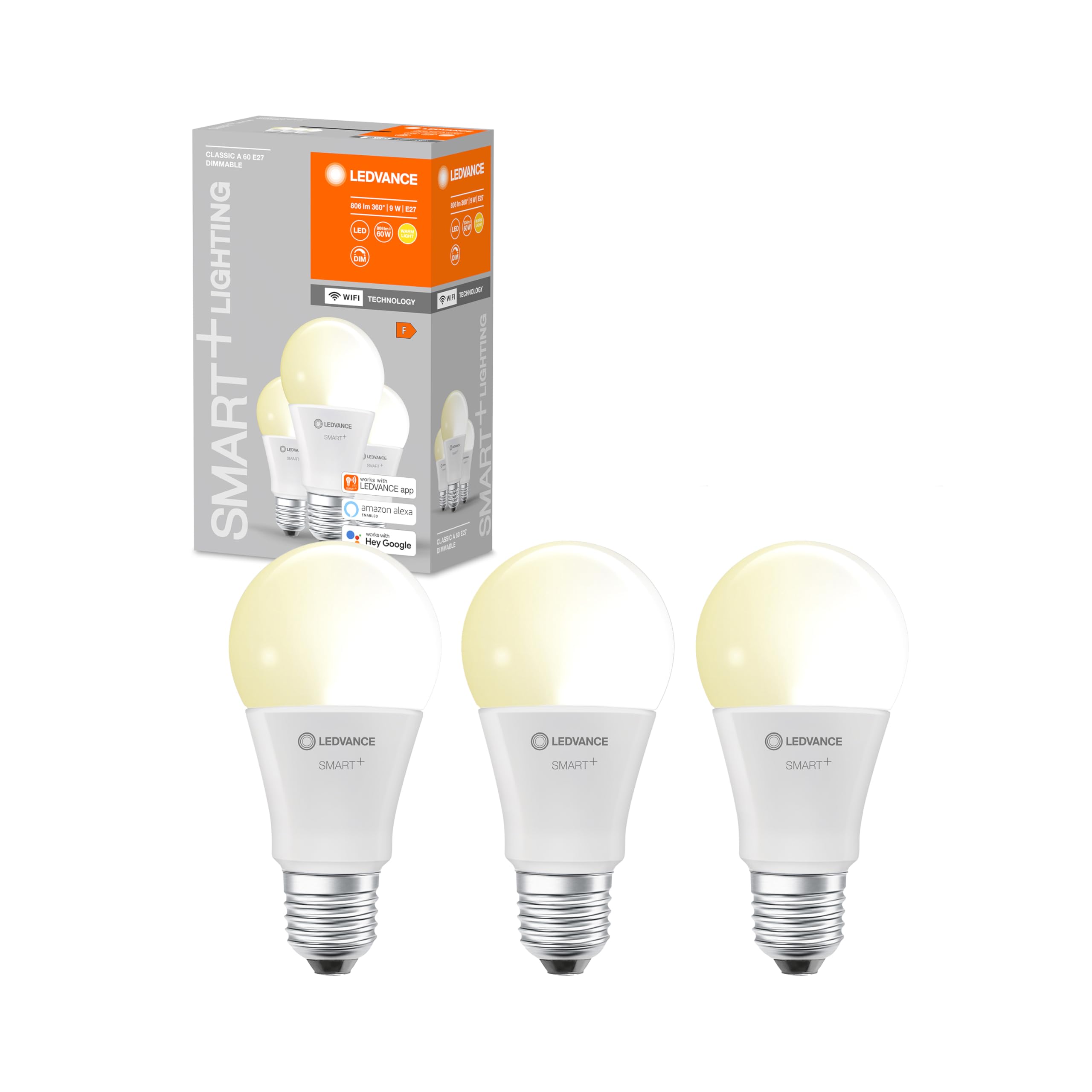 LEDVANCE LED lamp | E27 | Warm White | 2700 K | 9W=60W | Smart+ WiFi Classic Dimmable