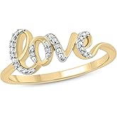 Cali Trove 1/20 Ct Natural Diamond Ring Jewellery for Women in 925 Vermeil Plated Sterling Silver | Love Script Stackable Band| Promise Jewellery | Valentine Gift for Girlfriend