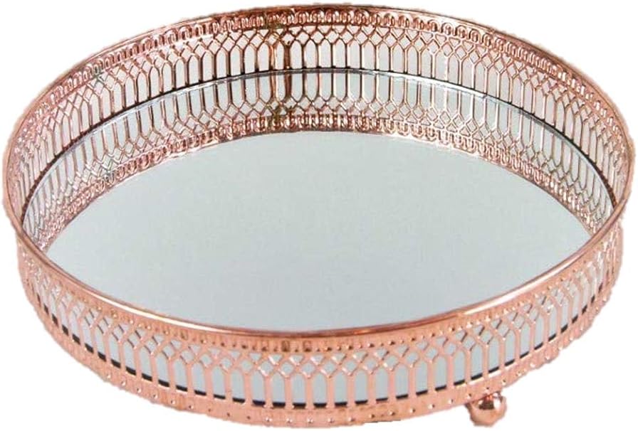 Four Seasons Tray Mirrored Rose Gold Copper Round Mirrored Tray Plate