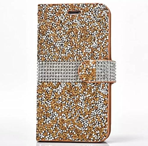 Iphone 6/S Plus Case, Shinny Glitter Jelly Color Full Diamond Rhinestone Magnet PU Leather Stand Wallet Flip Case for Iphone 6/S Plus 5.5"(Belt &amp; Card Cash Holder) (Orange)