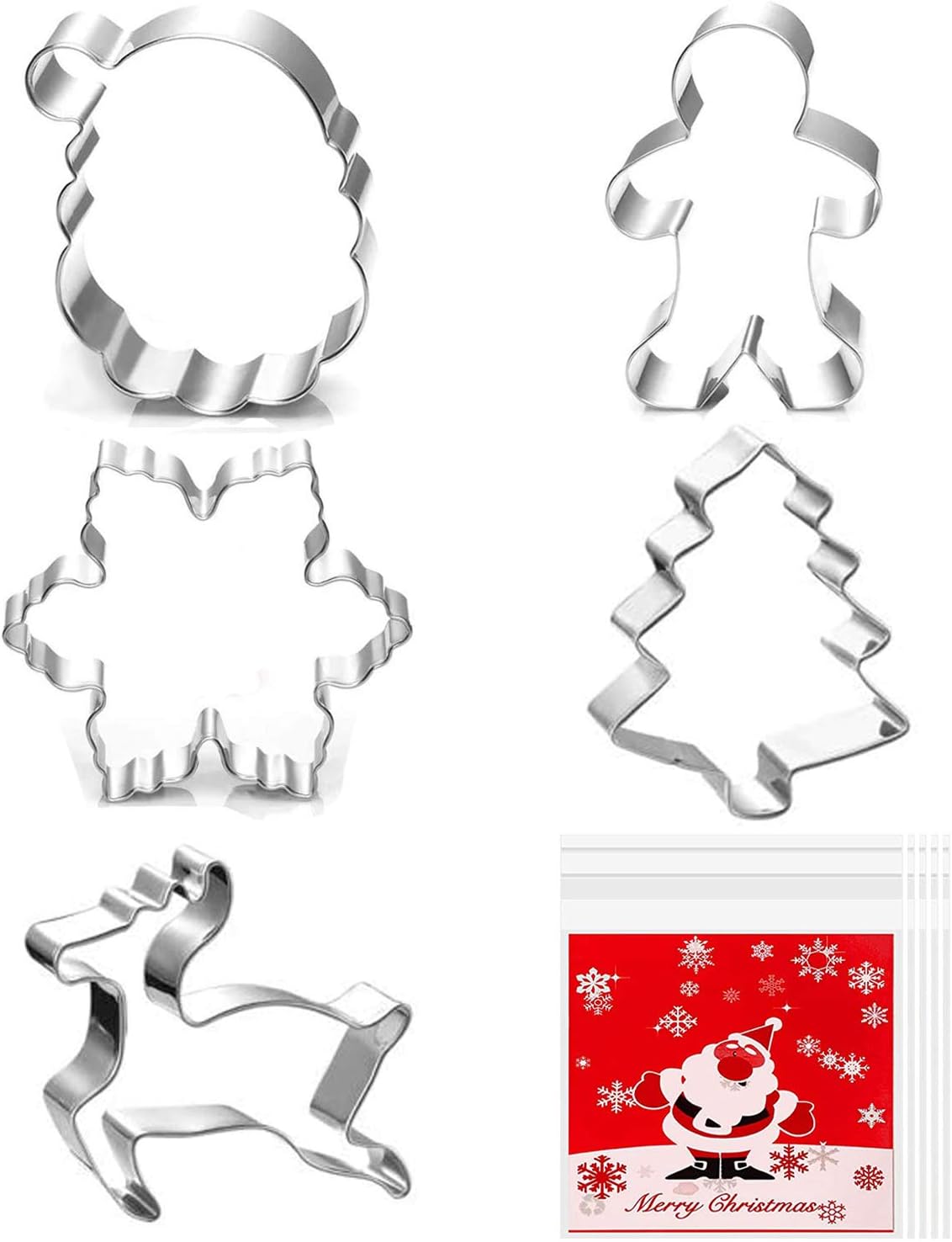Christmas Cookie Cutters - Maronald 5 pieces Cookie Cutters Shape - Christmas Tree, Gingerbread Man, Snowflake, Reindeer, Santa Face Shapes for Christmas Food Party Decorations