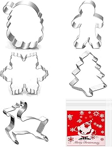 Christmas Cookie Cutters - Maronald 5 pieces Cookie Cutters Shape - Christmas Tree, Gingerbread Man, Snowflake, Reindeer, Santa Face Shapes for Christmas Food Party Decorations