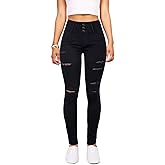 Women's High Waisted Butt Lift Stretch Ripped Skinny Jeans Juniors Distressed Button Down Jeans