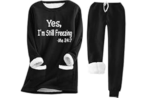 BINMER Womens 2pcs Loungwear Set Thicken Winter Warm Sherpa Fleece Lined Sweatshirt +Pants Soft Pjs Sleepwear With Pocket
