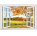Amtoodopin 3D Fake Windows Wall Stickers Removable Faux Windows Wall Decal Landscape Wall Decor for Livingroom Bedroom (Yellow Leaf 23.6x35.4 inch)