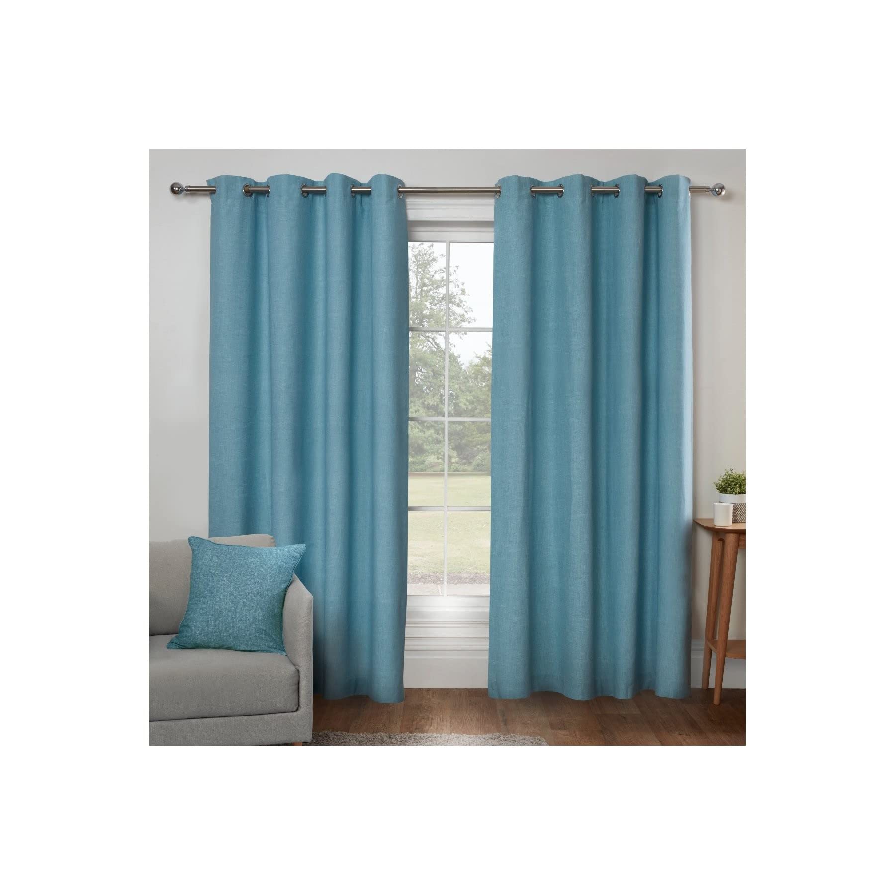 Sleepdown Textured Print Eyelet Curtains Lined Curtains for Bedroom and Living Room 66 x 54 Inch Duck Egg 2 Panels,5056242839408