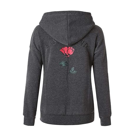 Hoodie Damen Hipster Rosenstickerei Pulli Damen Langarmshirt Oversize Sweatshirt mit Kapuze Jumper Brief Grauer Best Friends 