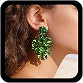 Allereyae Boho Palm Leaf Drop Earrings Green Palm Leaf Earrings Acrylic Leaves Dangle Earrings Resin Leaves Earrings Coin Stud Earrings Jewelry for Women