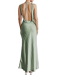 Satin Cowl Neck Sleeveless Backless Maxi Wedding