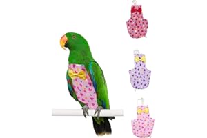 LATIOBRO 3 PCS Bird Diapers Red Heart Pattern Washable Reusable Parrots Nappy for Budgie Parakeet Cockatiel
