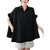 ellazhu Women's Batwing Sleeve Polka Dot Printed Button Down Blouse Oversized Shirt Top for Summer GY1903