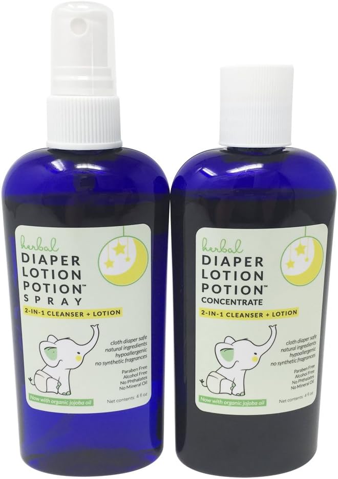 Diaper Lotion Potion - All Natural Diaper Rash Guard for Your Baby's Bottom - Healing and Soothing Antibacterial 2-in-1 Herbal Cleanser and Lotion - Moisturizes and Protects (Bundle)